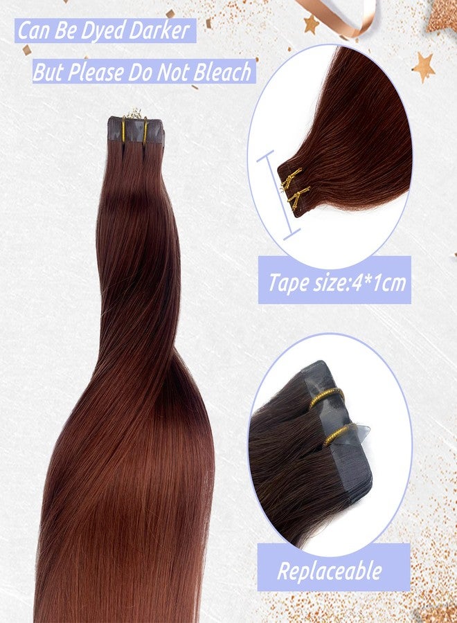 Smavida Auburn Tape in Hair Extensions Human Hair #33 Dark Auburn Invisible Tape ins Silky Straight 20pcs/30g Seamless Skin Weft 100% Remy Real Human Hair Glue in Extensions 16 Inch - Image 5